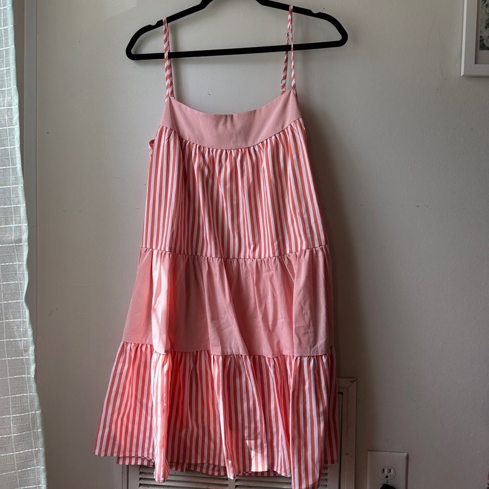 Coral Striped Tiered Mini Sundress | Beachy Cottagecore Summer Dress